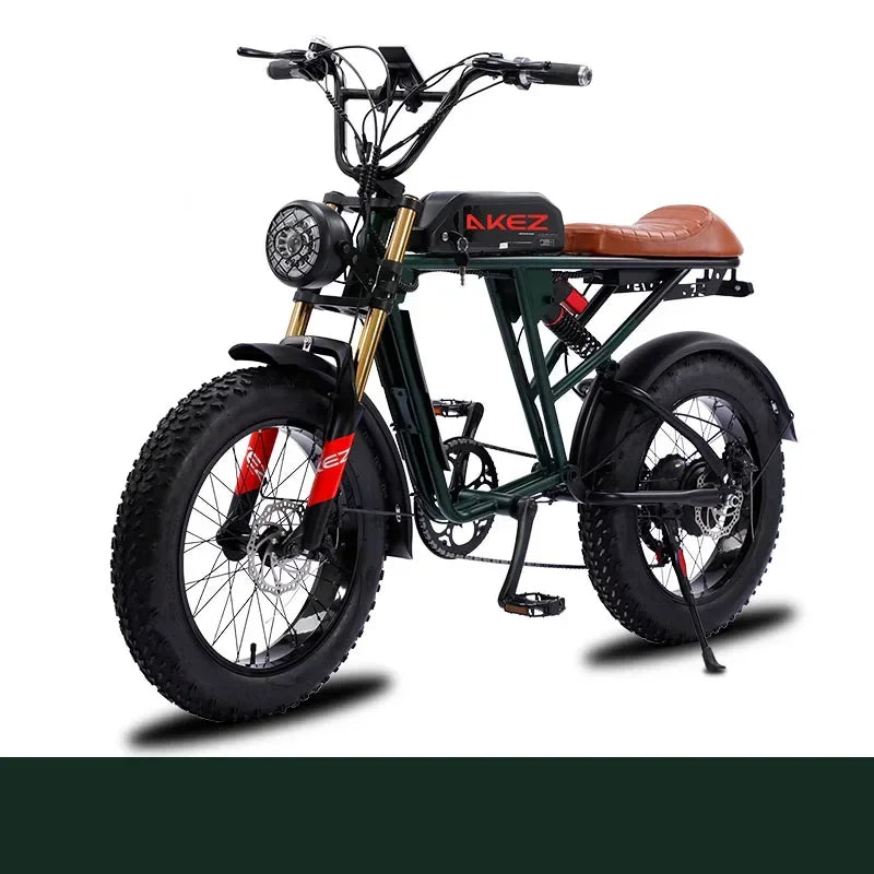 Bicicleta eléctrica de montaña plegable AKEZ, inteligente y potente, con suspensión total de litio de 1500 W, 26 Ah y 48 V, con neumáticos anchos.