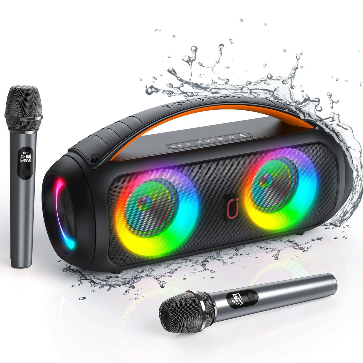 Altavoz inalámbrico portátil Bluetooth, altavoz boombox potente con subwoofer, sonido estéreo de graves profundos y potente, resistente al agua IP65.