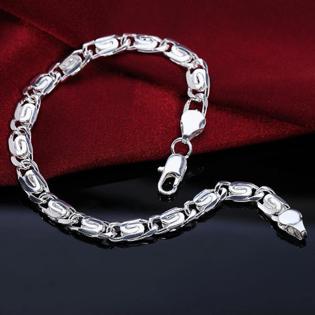 Fashion charm 925 Sterling Silver Bracelet for man woman Twisted rope chain fine jewelry Wedding party Christmas gift - Lootquake