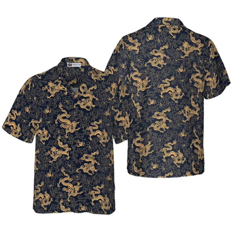 All Over Print Flame Dragon Pattern Hawaiian Shirts For Men Summer Short Sleeve Button Up Beach Shirts Blouse Mens Streetwear - Lootquake