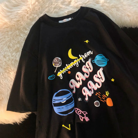 Summer Fashion Casual Harajuku Clothing Anime Graffiti Style Tee Hip Hop Short Sleeved T Shirt Punk Loose T-shirts Women Tops - Lootquake