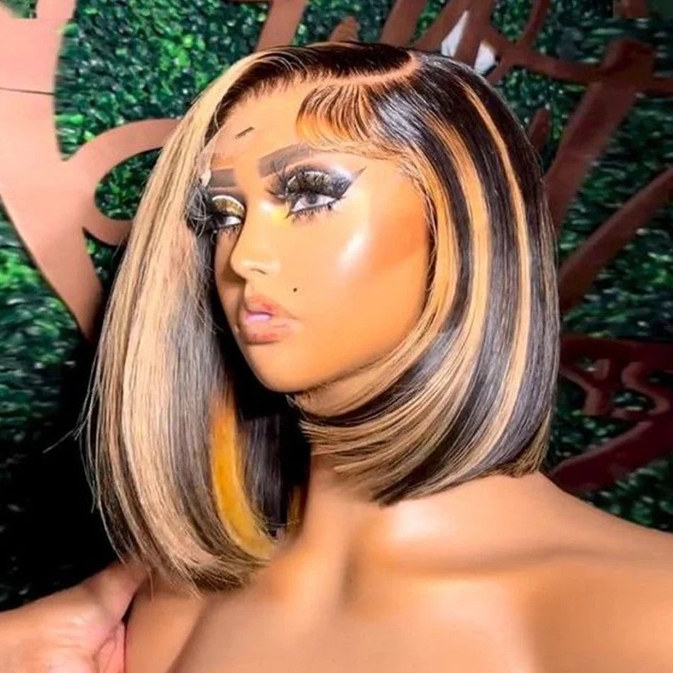 1B/27 Highlight Bob Wig - Brazilian Remy Human Hair 13x4 Lace Front Short Straight Wig (Clearance)