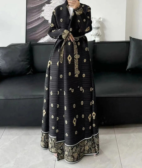 Autumn and Winter New Abaya Fashion Lapel Pleated Long Sleeved Cardigan Windbreaker Jacket Saudi Abayas for Women - Lootquake