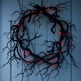 Halloween Wreath Black Branch Garland with LED Light Horror Party Haunted Festival Branch Wreath Hanging Room Halloween Decor