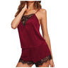 Women Sleepwear Satin Sexy Lace Pajamas Set Female Elegant Sleeveless Top And Shorts Nightgowns Bathing Suit Underwear Canisa - Lootquake