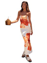 CUTENOVA Women's 2024 New Flower Printed Tubeless Dress Casual Vacation Off Shoulder Slim Beach Floor Length Long Dress - Lootquake