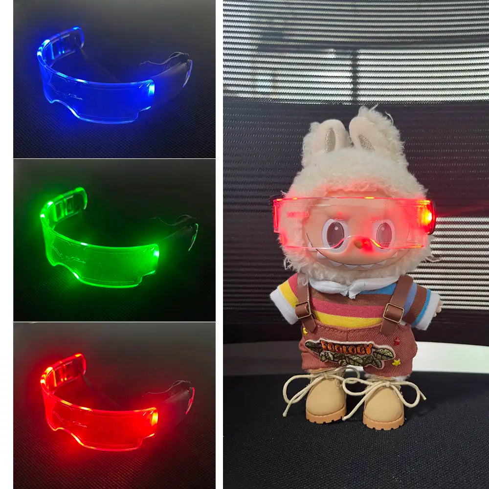 Labubu LED Punk Glasses Labubu Doll 3-color Luminous Glasses Cool Night Light Future Technology Glasses Mini Edition