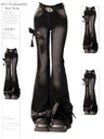 Women's Black Gothic Bow Flare Jeans Harajuku Aesthetic Y2k Denim Trousers High Waist Cowboy Pants Vintage 2000s Trashy Clothes - Lootquake
