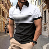2024 Polo Shirt Polyester Casual Beach Polo Shirts Summer Contrast Striped Printing Shirts Mens Polo Shirts Mens Best For Man - Lootquake