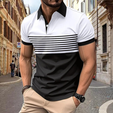 2024 Polo Shirt Polyester Casual Beach Polo Shirts Summer Contrast Striped Printing Shirts Mens Polo Shirts Mens Best For Man - Lootquake