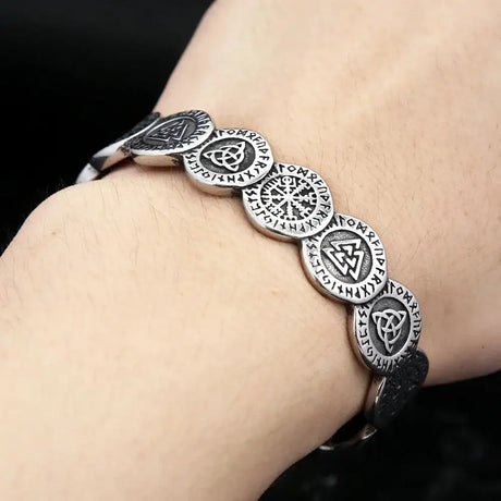 New Vintage Nordic Vikings Valknut Pattern Bracelet Stainless Steel Fashion Viking Compass Cuff Bangles Amulet Jewelry Wholesale - Lootquake