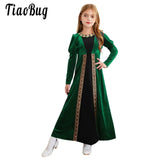 Girls Velvet Medieval Princess Dress Long Sleeve Renaissance Retro Robe Ancient Roman Long Dress for Halloween Carnival Party - Lootquake