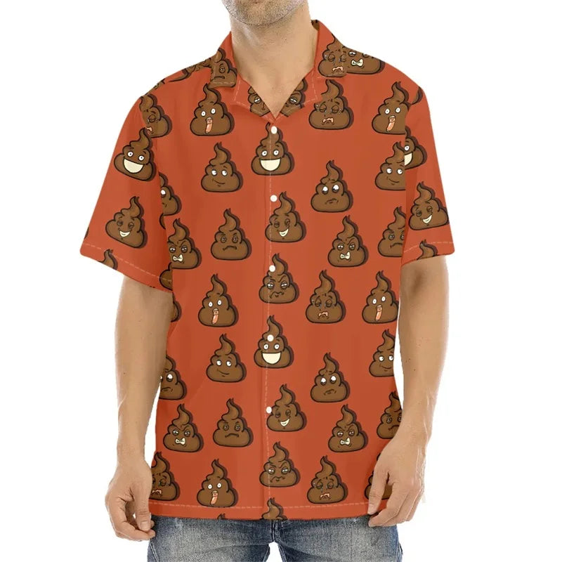 Happy Funny Poop Pattern Print Aloha Shirts For Men Summer Short Sleeve Button Down Beach Shirts Tops Mens Plus Size Blouse - Lootquake