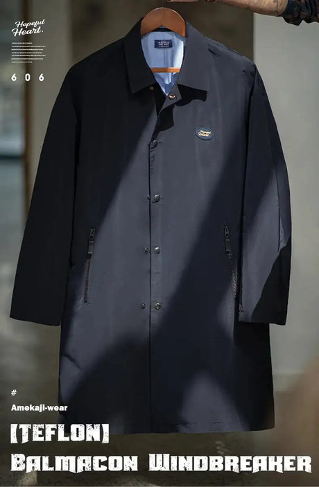 Maden Men's Vintage Balmacaan Waterproof Windbreaker Coat Single-Breasted Mid-Length Classic Collar Jacket for Spring and Autumn - Lootquake