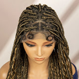 Boho Box Braided Wig with Curly Hair | Goddess Locs Accents | Full Lace Brown Braids Wig | Bohemian Box Braid Wig