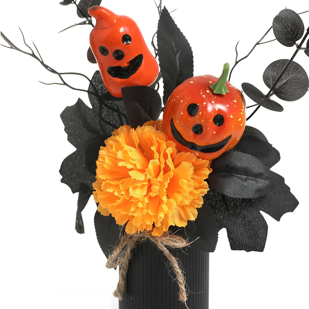 Halloween Home Room Decoration Simulation Pumpkin Maple Leaf Flower Table Decor, Halloween Pumpkin Barrel Decoration Props