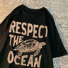 Respect The Ocean Green Turtle T Shirt Men Oversized Clothes Hip Hop Breathable Short Sleeve Harajuku Summer Cotton T-Shirt - Lootquake