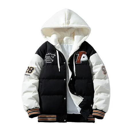 2024 Winter Men's Jacket Japanese Harajuku Fake 2 Pice Thickened Down Cotton Padded Coat Fashionable Student Warm Baseball Parka - Lootquake