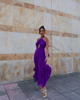Hanging Neck Strap Split Long Dress Women Wrap Chest Backless High Waisted Slim Fit Robes Summer Chic Female Streetwear Vestido - Lootquake