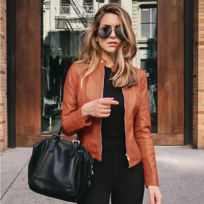 New Vintage Women PU Leather Bomber Jacket Fashion Casual Autumn Winter Zipper Windbreaker Streetwear Female Blazer Y2K Clothes - Lootquake