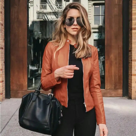 New Vintage Women PU Leather Bomber Jacket Fashion Casual Autumn Winter Zipper Windbreaker Streetwear Female Blazer Y2K Clothes - Lootquake