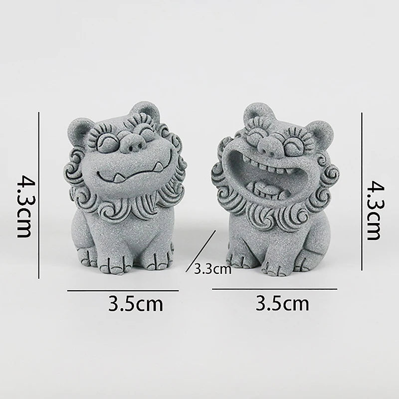 1 Pair Chinese Legend God Beast Statue Cute Gatekeeper God Stone Sculpture Spirit Beast Lion Gardening Fish Tank Micro Landscape