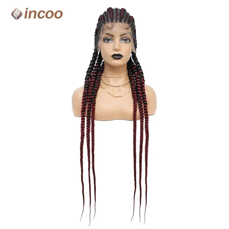 36" Jumbo Cornrow & Knotless Box Braids Wig | Full Lace | Light Brown Lace | Synthetic