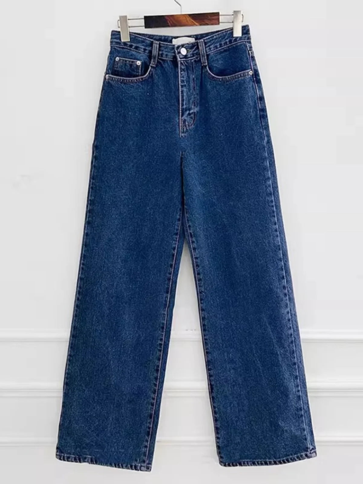 「MD」Retro High Waist Slimming Straight Leg Casual Washed Denim Jeans Women's Chic Spring Versatile Wide Leg Casual Loose Fit - Lootquake