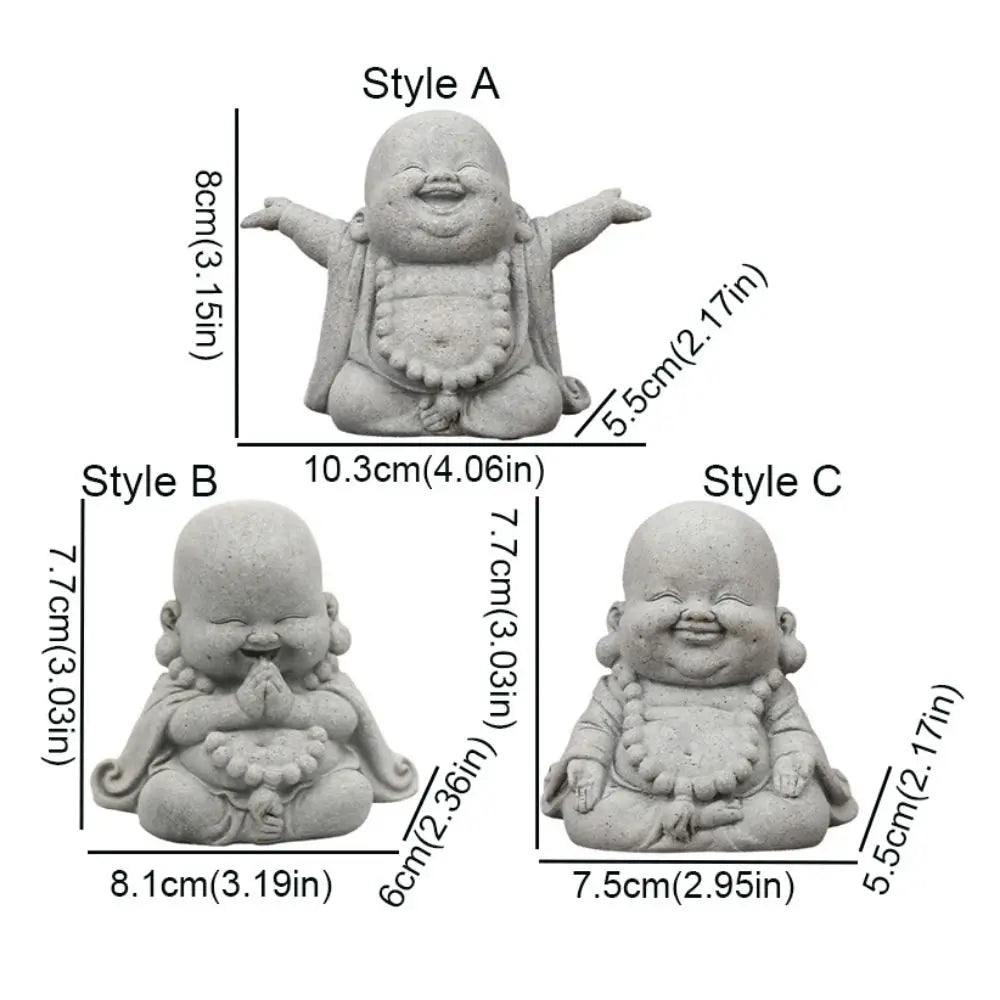 Adorno de Buda sonriente gordo de estilo chino, escultura de Buda de dibujos animados de arenisca verde, estatua de Buda tallada a mano