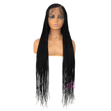 36" Full Lace Box Braids Wig - Double Braided - Synthetic - with Baby Hair - Medium Brown Lace