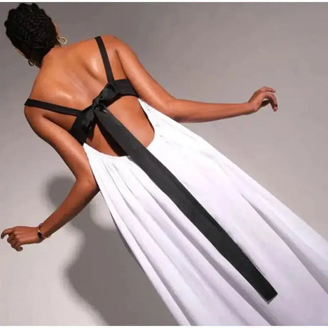 Sexy Backless Beach Dress Women 2024 Holiday Sleeveless Loose Slip  Long Dress Street Fashion Panelled Bandage Summer Lady Robe - Lootquake
