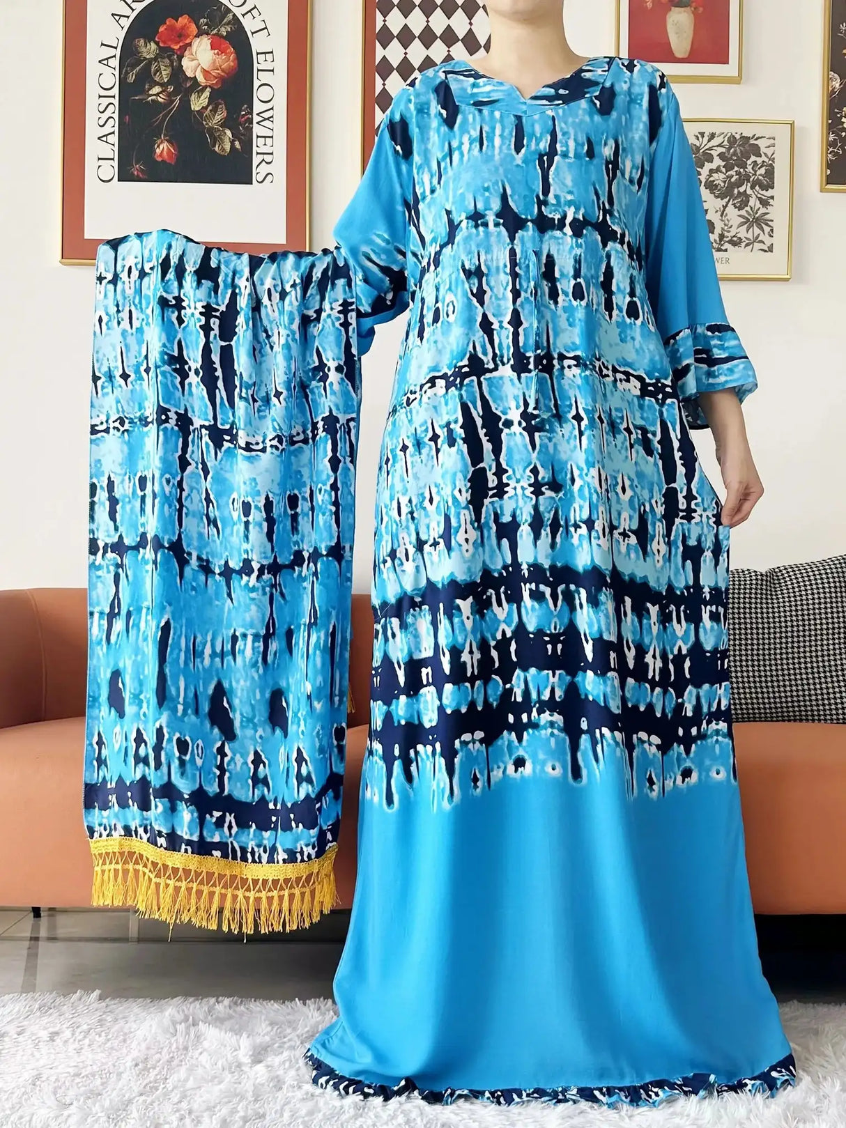 Vestido largo Abaya de algodón suelto de manga larga con estampado dashiki africano de nuevo estilo para mujer, vestido informal de verano