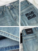 Blue Women Jeans Streetwear Vintage Fashion High Waisted Wide Leg Jean Female Trouser Letter Hip Hop Baggy Blue Denim Pants - Lootquake