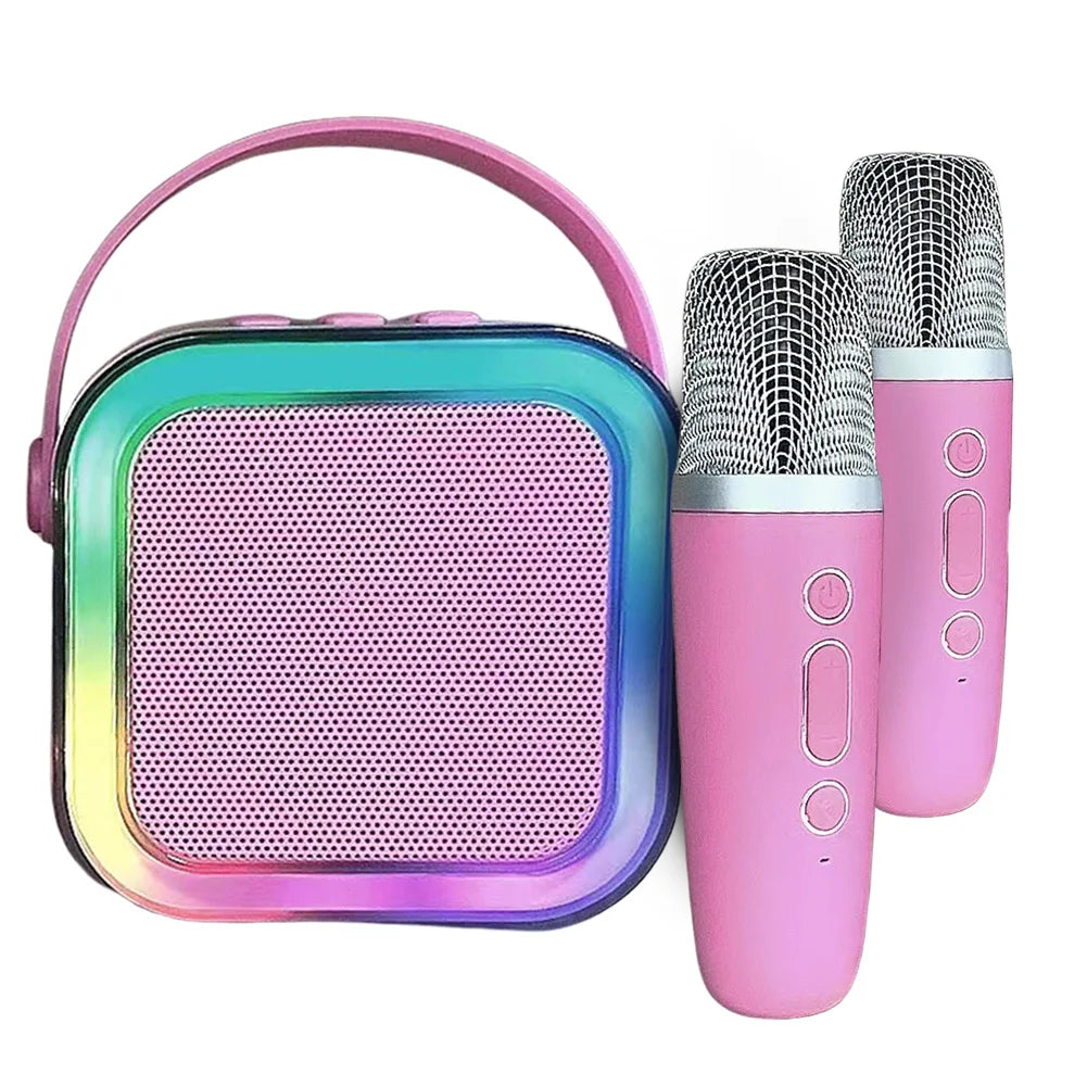 Máquina de karaoke Bluetooth 5.3 con micrófono inalámbrico y luces LED ajustables, mini altavoz para niños y adultos.