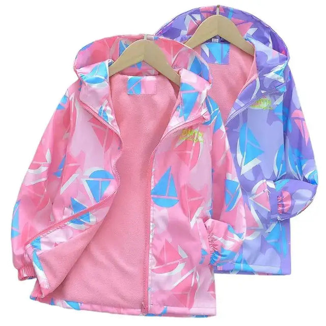 Girls Korean Polar Fleece Outdoor Jacket 4-12 Yrs Children's Autumn Winter Thickened Hooded Windbreaker Kids Girl's Fashion Coat - Lootquake