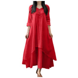Women Elegant Linen White Dresses Bohemia Layering Vintage Robe Long Sleeve Loose Long Dress Female Autumn Vestidos - Lootquake