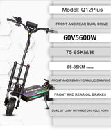 2024 5600W 60v38ah 11-inch off-road vacuum tire electric scooter with maximum speed of 85km/h and cruising range of 90km