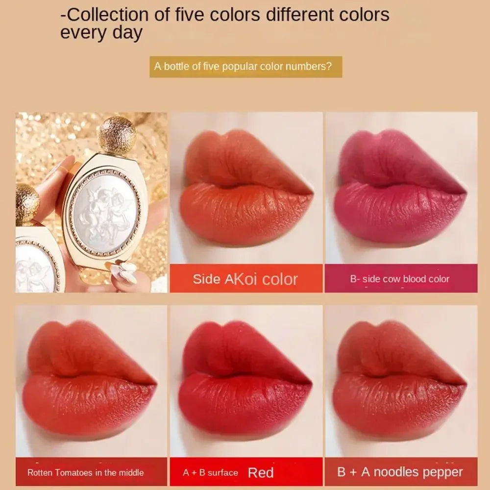 Matte 5Color Matte Lipstick Long-lasting Moisturize 5 in 1 Lip Gloss Not Fading Non Stick Cup Velvet Mist Lipstick Cosmetics Hot
