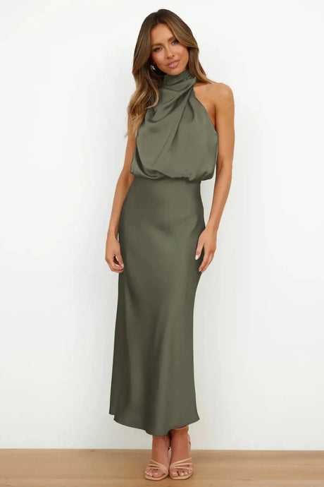 Summer High-End Silk Satin Sleeveless Long Dress Women Fashion Elegant Celebrity Dresses Evening Dress Party Clothes Ladies - Lootquake