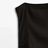 TRAF Women's Long Sleeveless Dress Black Fashion Linen Blend Shrinking Pleated Long Dress Temperament Elegant Women's Clothing - Lootquake