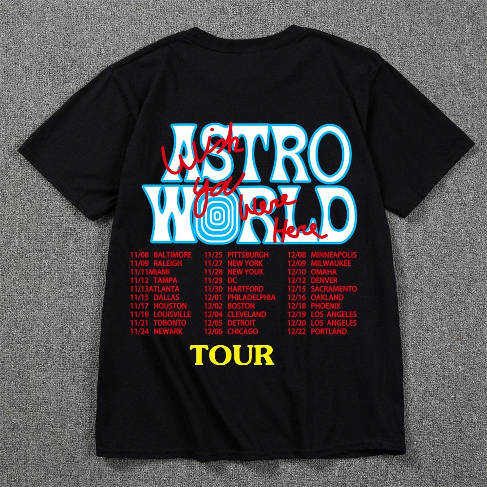 New Summer Hip Hop T Shirt Men Women Cactus Jack Harajuku T-Shirts WISH YOU WERE HERE Letter Print Tee Tops - Lootquake