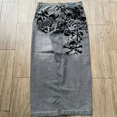 Retro southpole jeans skull watermark loose jeans men women y2k harajuku gothic hip hop skateboard pants street wear mom jeans - Lootquake