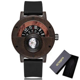 Reloj de madera natural para hombre, con brújula y esfera giratoria, de madera de nogal, ébano y bambú, de cuarzo, color marrón