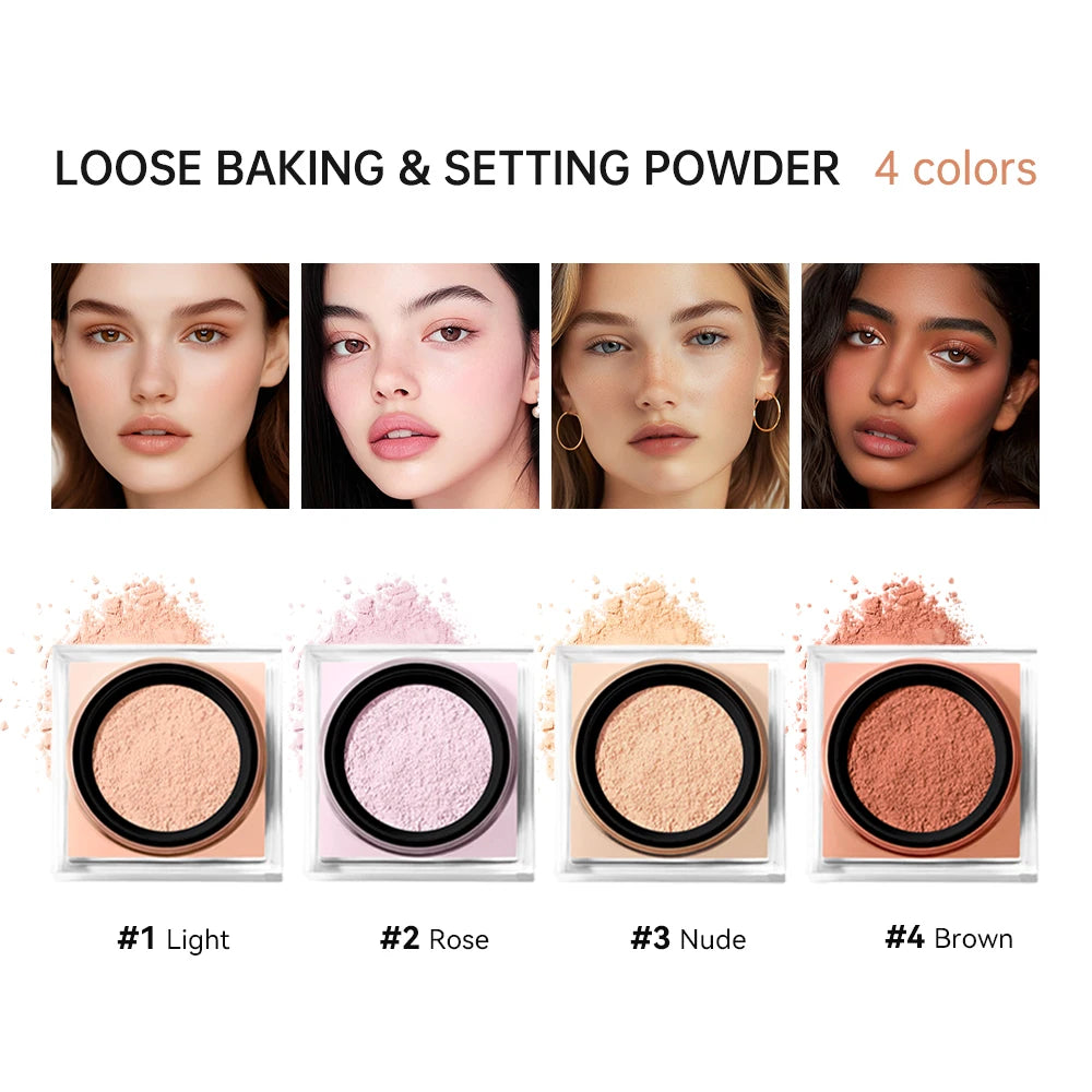 Polvos sueltos de maquillaje rosa, transparentes, naturales, para acabado facial, profesionales, con control de grasa, resistentes al agua, mates, fijadores.