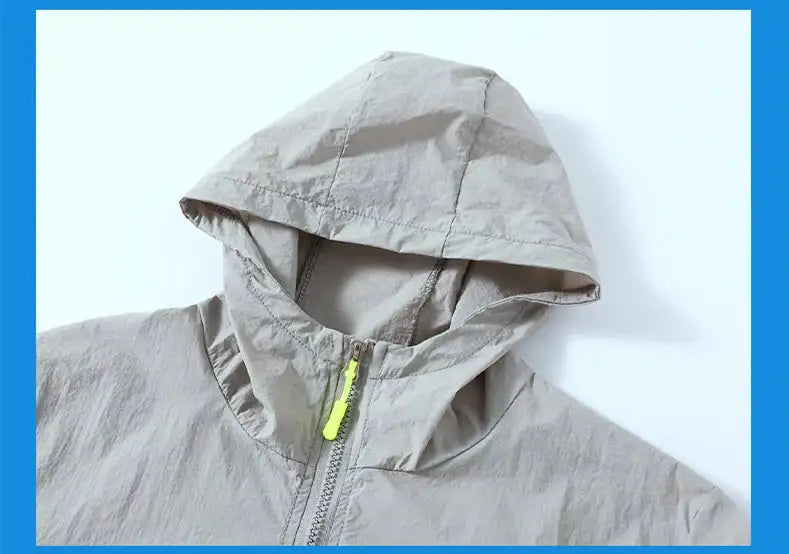 2023 Summer Men's Windbreaker Big Size Sun Protection Clothing Korean Style Ultra-thin Streetwear Zipper Hooded Jackets Man - Lootquake