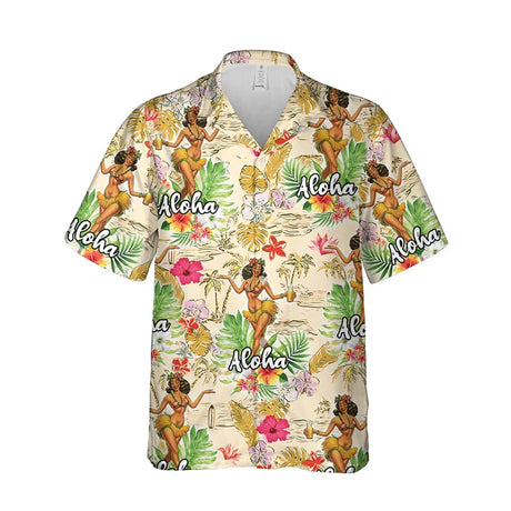 3D Print Hula Girl Graphic Beach Shirts For Men Casual Short Sleeve Hawaiian Dancer Blouses Aloha Beach Button Shirts Mens Tops - Lootquake