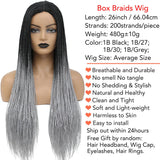 26" Ombre Box Braids Wig | Knotless | Crochet | 1B, 27, 30, Gray | Handmade