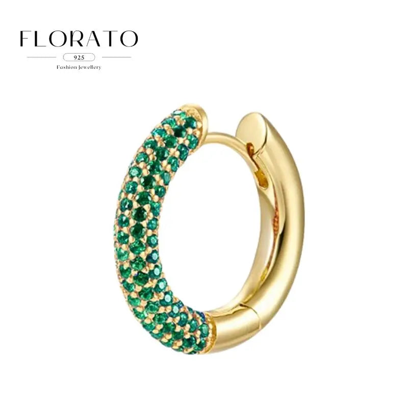Pendientes de plata de ley 925 con microincrustaciones de circonitas en forma de aro y hebilla geométrica de lujo, joyería de moda, regalo al por mayor