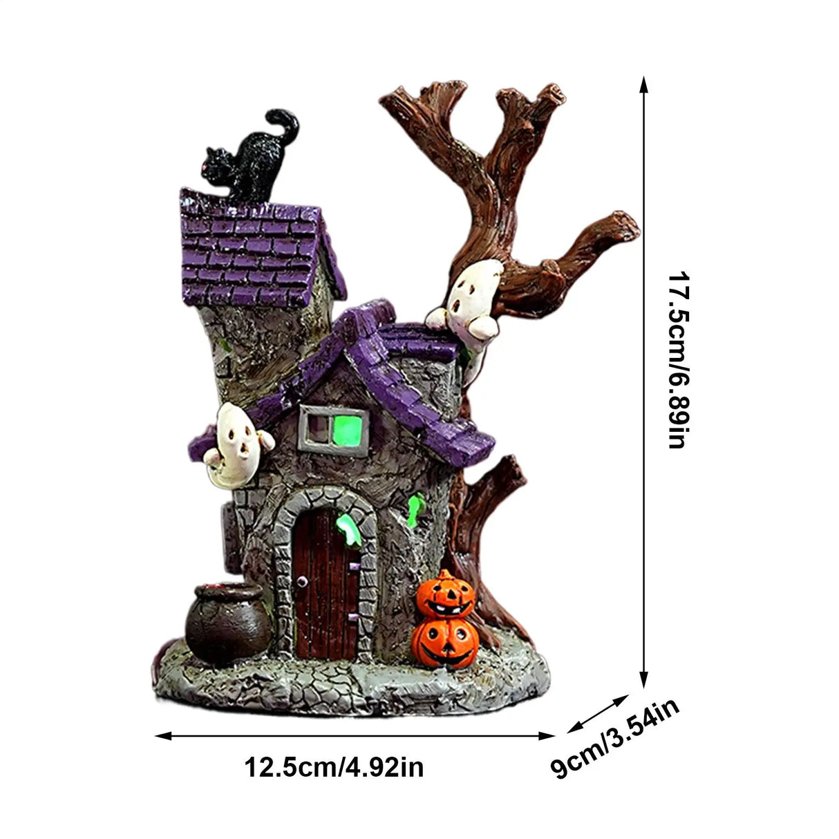 Haunted House Table Decor Glowing Halloween Decorations Resin with Ghost Table Ornament Figurines for Garage Fireplace Bathroom
