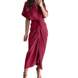 Formal Dresses For Wedding Guest Short Sleeve Long Dress Temperament Commuting High Waist Button Dress vestidos de graduación - Lootquake